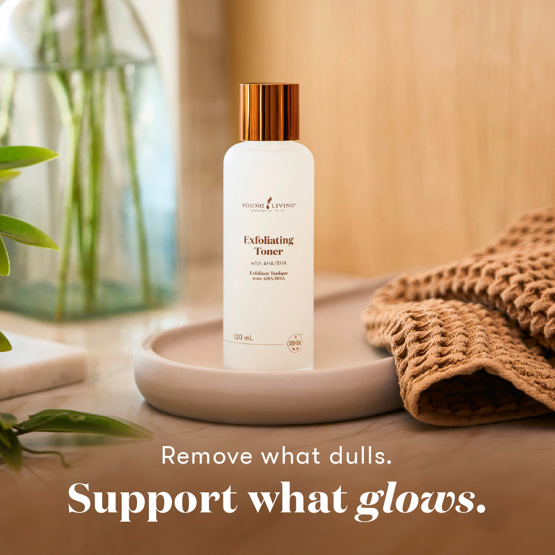 A bottle of Young Living Exfoliating Toner