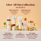 Glow All Out Collection contents: Light Moisturizer, Exfoliating Toner, Antioxidant Foaming Cleanser, Pore Cleansing Gel, Anti-Aging Intensive Moisturizer.