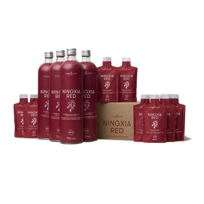 4 Ningxia red bottle and a collection of ningxia red packets