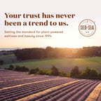 Lavender field with text " Your trust has never been a trend to us."